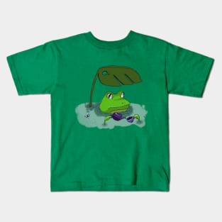 Tea Drinker Frog in the Pond Kids T-Shirt